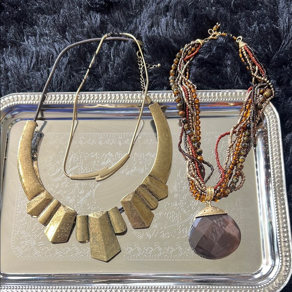 Gold and Brown Statement Necklace Set
